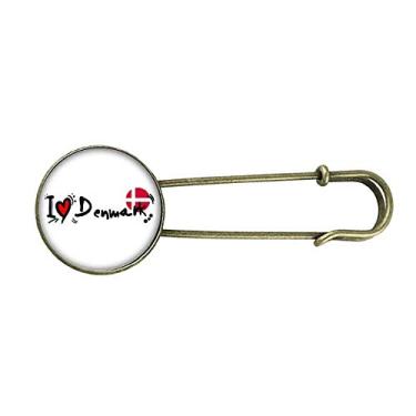 Imagem de I Love Denmark Bandeira da Palavra Love Heart Ilustration Broche de Metal Retrô Joia