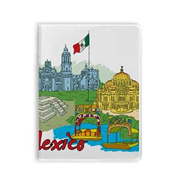 Imagem de Caderno de grafite, bandeira da cultura do México com famosos pontos turísticos, capa de goma