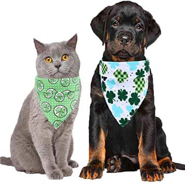 Imagem de Yu-Xiang Pacote com 2 Bandanas para Cachorro de São Patrício, Cachecol Listrado para Animais de Estimação, Bandas para Cachorro, Babadores de Estampa, Toalha de Saliva, Lenço de Cachorro, Xampu de Cachorro, Verde Lavável para Animais de Estimação (G, Dot)