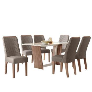 Imagem de Mesa De Jantar Romênia 156X84 Com 6 Cadeiras Amêndoa/Capuccino - Celta