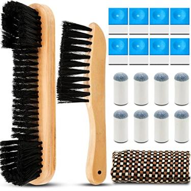 Imagem de Conjunto de 5 pincéis de mesa de bilhar para mesa de bilhar ferramentas de limpeza de mesa de bilhar conjunto de pincéis de mesa de bilhar com 8 peças cubos de giz de pano para taco de bilhar 8 pontas de taco de bilhar slip-on para kit de acessórios de bilhar