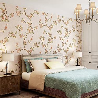 Imagem de Q QIHANG Papel de parede adesivo 3D jardim americano flor árvore adesivos papel de parede autoadesivo removível para sala de estar rolo de papel de parede rosa claro 4,4 cm x 75,9 cm