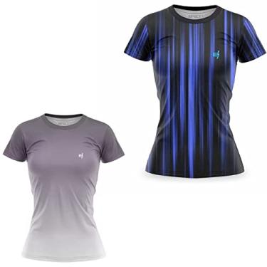 Imagem de Kit 2 Camiseta Blusa Academia Feminina Fitness Dry Fit UV Treino Corrida Musculação Esporte Gênero:Feminino;Cor:Roxo;Tam