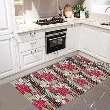 Imagem de Tapete Cozinha Emborrachado Antiderrapente Kit 3 Peças Flor de Liz