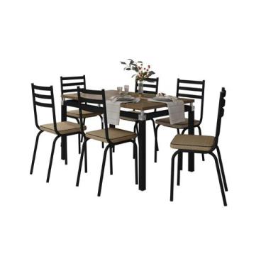 Imagem de Jogo De Mesa Malva Preto 136cm X 80cm Com 6 Cadeiras 118 Preto/Rattan