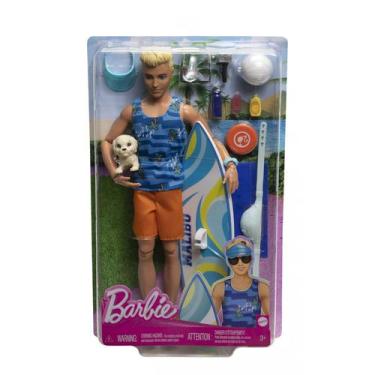 Boneco Ken Barbie Filme Articulado Prancha Surf Cachorrinho e Acessórios  HPT50 Mattel