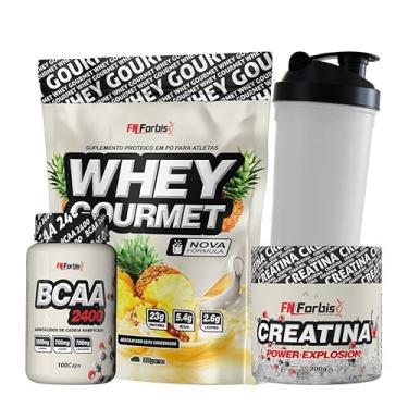 Imagem de Whey Protein Gourmet Refil + Creatina 300g + BCAA 100 cáps + Coqueteleira - FN Forbis Nutrition (Abacaxi com Leite Condensado)