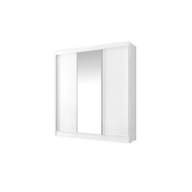 Imagem de Roupeiro/Armário/Guarda Roupas OM 2.25m Com Portas de Correr e Espelho na Porta Central Amplo Espaço Interno Com 4 Gavetas Cor Branco