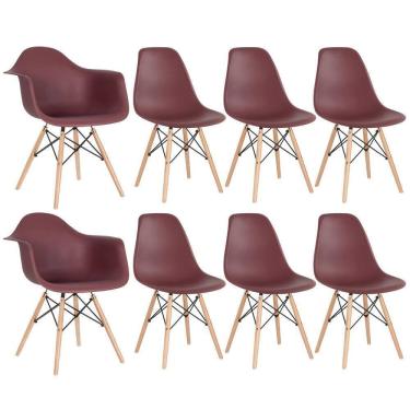 Imagem de Kit 2 Cadeiras Eames Daw Com Braços + 6 Cadeiras Eiffel Dsw Marrom