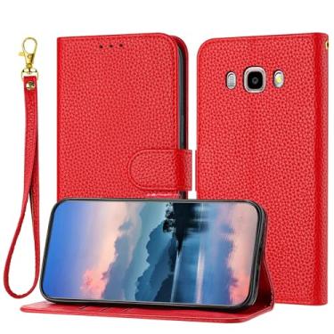 Imagem de Capa Carteira Wallet Case Compatible with Samsung Galaxy J510/J5 2016 for Women and Men,Flip Leather Cover with Card Holder, Shockproof TPU Inner Shell Phone Cover & Kickstand (Size : Rojo)