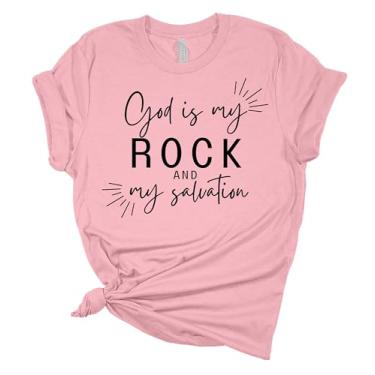 Imagem de Camiseta feminina cristã God is My Rock and My Salvation camiseta de manga curta, rosa, P