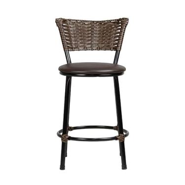 Imagem de Banqueta Baixa Moderna Multiuso Sua Casa Top Cozinha Americana Aço Balcão Area Gourmet Banco Encosto Juncado Estrutura Branca (Junco Chocolate Mesclado, Marrom)