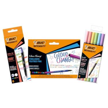 Imagem de Bic Conjunto de canetas de mudança de cor 2 em 1 Intensity com pincel duplo e canetas marca-texto de ponta dupla – 3 pacotes de 6, multicoloridas, (503935)