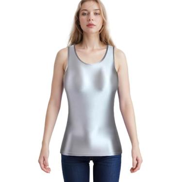 Imagem de XCKNY Camisa de cetim brilhante com fundo de óleo brilhante camisa regata lisa de seda colete de lazer versátil, Prata., 3G