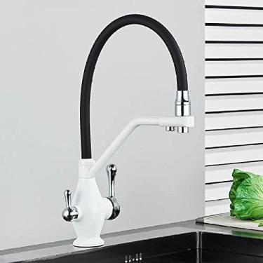 Imagem de Torneira de cozinha com filtro de latão preto, água pura, guindaste giratório 360, alça dupla, purificação, cozinha, água potável quente e fria, torneira misturadora, branco, cromado A