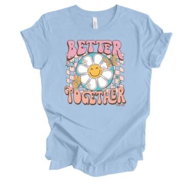 Imagem de Camiseta feminina Better Together Groovy retrô hippie chique margarida Power anos 70 Boho Love, Azul bebê, P
