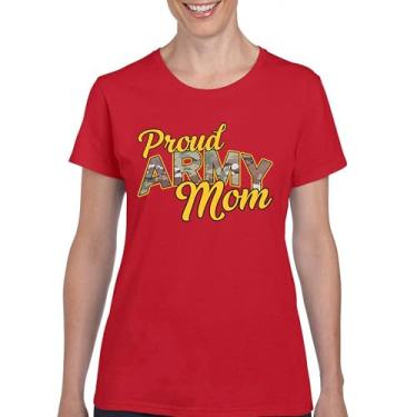 Imagem de Camiseta Proud Army Mom US Military Family Pride Veteran Patriotic Armed Forces Mother's Day Licenciada Feminina, Vermelho, M