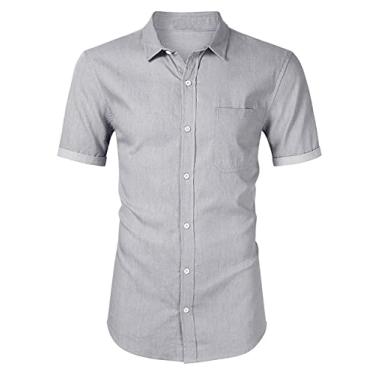 Imagem de Camisa masculina de verão jeans solta casual gradiente blusa caubói para homens blusa de manga curta, Cinza, M