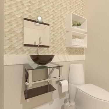 Imagem de Gabinete Vidro Para Banheiro 40cm Inox Marrom Com Torneira - Cubas E G
