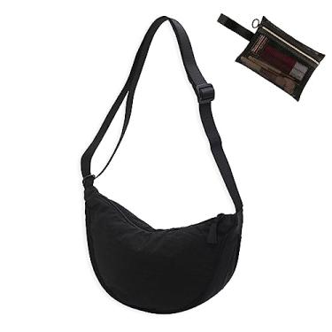 Imagem de Bolsa tiracolo Hobo Crescent Bag com armazenamento de malha, bolsa de ombro feminina masculina bolsa de bolinho alça ajustável, Preto, Medium