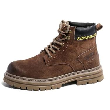 Imagem de MANLADUO Botas masculinas amarelas vintage de inverno - Botas de trabalho ao ar livre estilo britânico com solas grossas, design Oxford, Marrom, 38