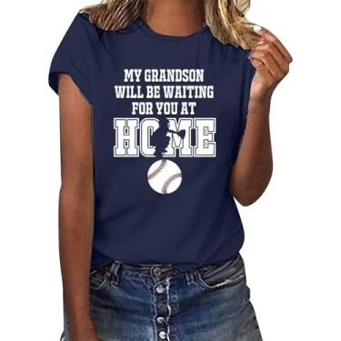 Imagem de PKDong My Grandson Will BE Waiting for You at Home Camisetas de beisebol femininas camisetas estampadas casuais gola redonda, Azul marino, XXG
