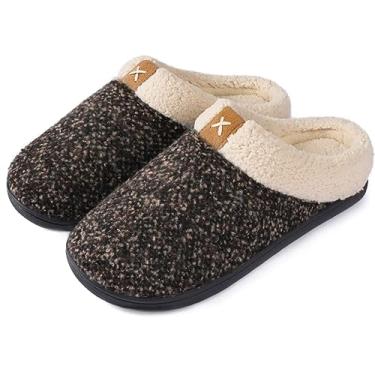 Imagem de ULTRAIDEAS Chinelos masculinos, chinelos de carpete para homens, presentes masculinos, Pantuflas sem cadarço para homens, espuma de memória, sapatos de casa para ambientes internos e externos, tamancos com sola de borracha, Marrom atualizado, 9-10