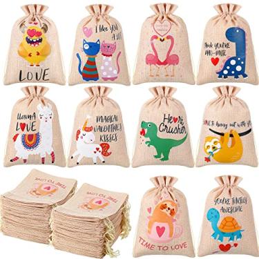 Imagem de Zhengmy 100 peças de sacos de aniagem para crianças dia dos namorados sacos de juta para presentes de dia dos namorados presentes dos namorados bolsas de coração de lona bolsas de doces para chá de casamento artesanato DIY, 12,7 x 18,8 cm