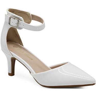 Imagem de Enzo Romeo Sandália feminina Jputa bico fino salto médio sexy tira no tornozelo bailarina vestido de balé casamento Patente Harlow sapato escarpim, Palito branco, 41