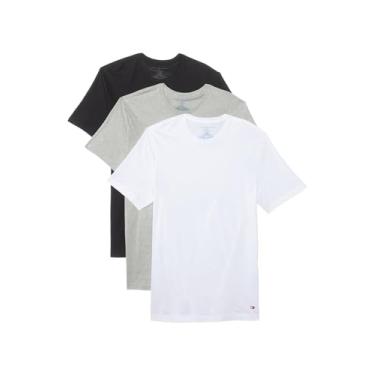 Imagem de Tommy Hilfiger Camiseta masculina clássica de algodão com gola redonda, Preto, cinza mesclado, branco, M