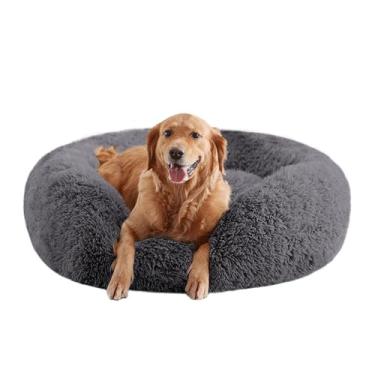 Imagem de Camas calmantes para cães grandes, cama para cães de pelúcia sintética, almofada redonda e fofa, cama lavável para cães de até 36 kg, 86 cm