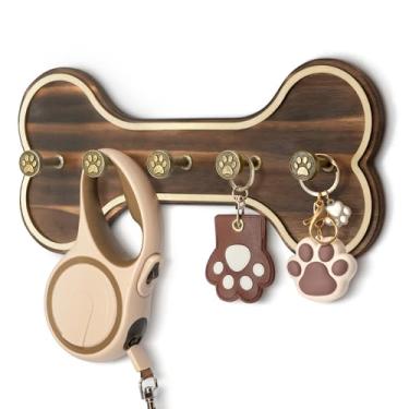 Imagem de MTERSN Porta-chaves de parede para casa de fazenda - Cabide decorativo rústico para coleira de cachorro montado na parede com ganchos em forma de osso - organizador de armazenamento fofo para