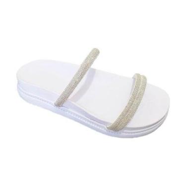 Imagem de Sandália Flat Papete Anatômica 3 Tiras Strass Moda Pé-Feminino