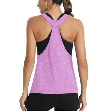 Imagem de Camisetas femininas ICTIVE para exercícios musculares, sem mangas, costas abertas, para ioga, verde-claro, Roxo claro, G
