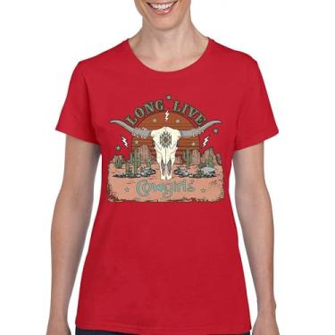 Imagem de Camiseta feminina Long Live Cowgirl Vintage Country Girl Western Rodeo Ranch Blessed and Lucky American Southwest, Vermelho, G
