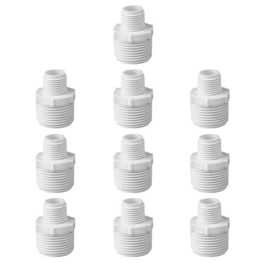 Imagem de FangKingNo 10 peças 1/5.1 cm a 3/10.2 cm bico redutor de PVC rosca macho para acoplamento de rosca macho para conexões de pressão de tubo conector adaptador macho branco (1/2 polegada a 3/4 polegada)