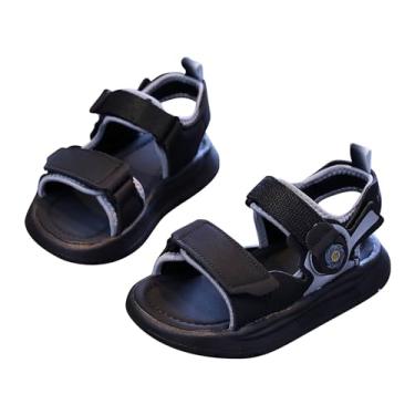 Imagem de Sandália infantil infantil com bico aberto para o verão, sapatos de praia sólidos, sandálias vazadas simples, Preto, 1 3X-Narrow Big Kid