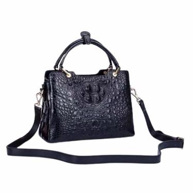 Imagem de Bolsa feminina autêntica de couro jacaré genuíno exótico pele de crocodilo bolsa de ombro única feminina bolsa cruzada, Preto, 27cm(Width) x 20cm(Height) x 12cm(Deep)