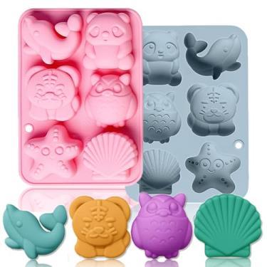 Imagem de Pacote com 2 moldes de chocolate, coruja, tigre, golfinho, moldes de silicone para bolo, geleia, cubo de gelo, giz de cera, molde de silicone, para decoração de bolo, kit de fabricação de moldes de