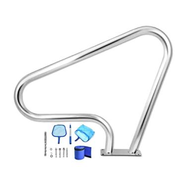 Imagem de Trilho de mão para corrimão de piscina | Trilhos de mão com capa de aderência e escumadeira de piscina fácil | Capacidade de carga de aço inoxidável 304 113.4 kg | Trilho de escada de piscina 81 cm x