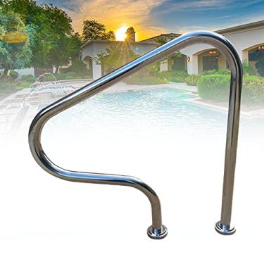 Imagem de Corrimão de piscina 80 cm x 80 cm trilho de escada de piscina aço inoxidável 304 capacidade de carga de 118 kg, trilho de piscina com placa de base de montagem rápida