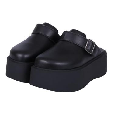Imagem de Clog Tamanco Feminino Salto Plataforma Bico Redondo Fechado Couro (Preto, BR, Adulto, Numérico, 36)