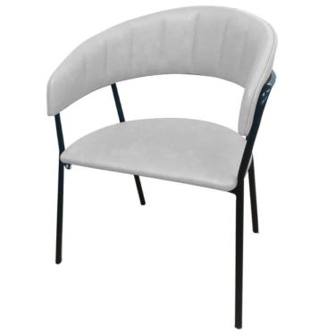 Imagem de Cadeira com Braços Maraú PSG Móveis Estofada Poliuretano PU Branco com Base Aço Preto