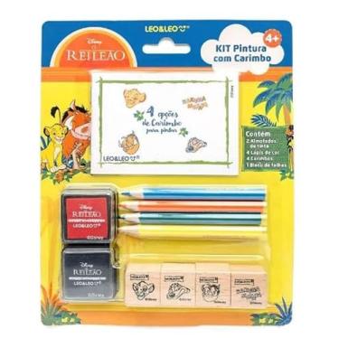 Imagem de Kit Pintura Com Carimbo Rei Leão 4 Lápis de Cor + 1 Bloco + 4 Carimbos + 2 Almofadas de Tinta - Blister C/ 1 Kit - Leo&leo