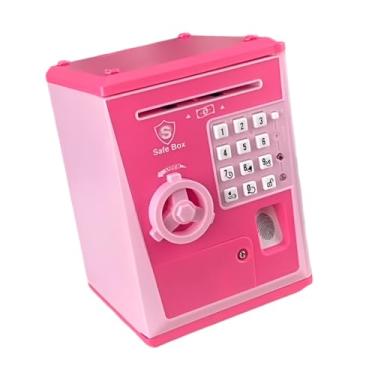 Imagem de Esquirla Crianças cofrinho código de senha eletrônica banco de dinheiro desenvolvimento precoce com slot de conta de rolagem automática para meninos meninas, ROSA