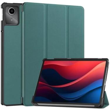 Imagem de Capa para Lenovo Tab M11 27.9 cm Magnetic Tri-Dobrável Tablet Hard Back Shell para Xiaoxin Pad 2024 TB331FC Smart Cover Funda Kids (verde escuro, para Xiaoxin Pad 2024 11)