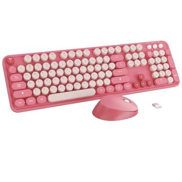 Imagem de Teclado sem fio, teclado Kootop fofo colorido 104 teclas de máquina de escrever retrô para PC, laptop, desktop, Windows, teclados de casa e escritório (vermelho)