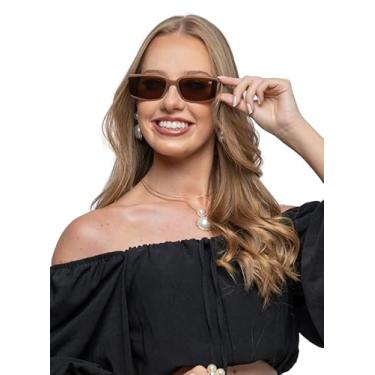 Imagem de Óculos Feminino De Sol Pietra Retangular Proteção UVA E UVB Com Case Antiqueda (Nude)