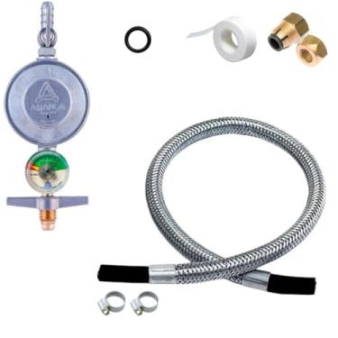 Imagem de Kit Mangueira Gas Glp 80cm Flexivel Com Regulador 1kg Aliança