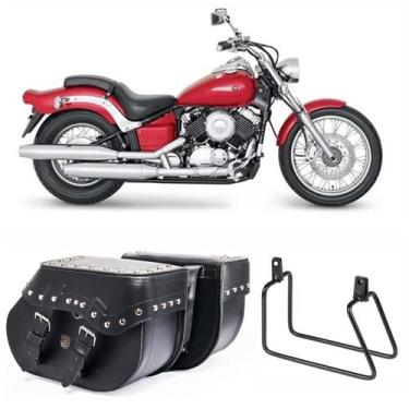 Imagem de Bolsa Alforge Moto Custom 30 Litros Cravo Com Afastador Yamaha Drag St